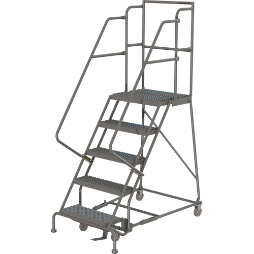 Deep Top Step Rolling Ladder, 5 Steps, 16" Step Width, 50" Platform Height, Steel Brunswick Fyr & Safety