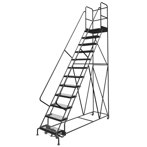 Deep Top Step Rolling Ladder, 12 Steps, 24" Step Width, 120" Platform Height, Steel Brunswick Fyr & Safety