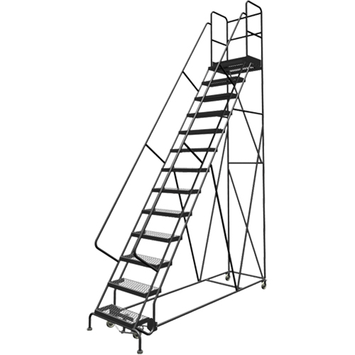 Deep Top Step Rolling Ladder, 13 Steps, 24" Step Width, 130" Platform Height, Steel Brunswick Fyr & Safety