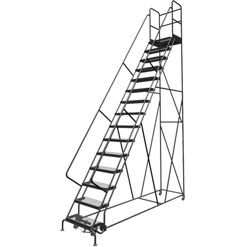 Deep Top Step Rolling Ladder, 15 Steps, 24" Step Width, 150" Platform Height, Steel Brunswick Fyr & Safety