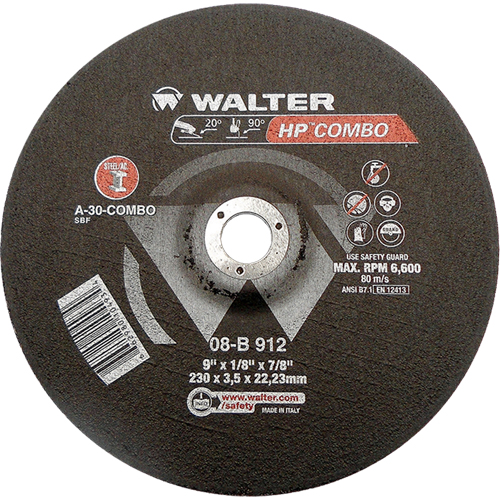 HP Combo Depressed Center Combination Wheel, 9" x 1/8", 7/8" Arbor, Type 27 Brunswick Fyr & Safety