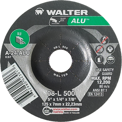 Aluminium Depressed Centre Grinding Wheels, 5" x 1/4", 7/8" Arbor, Type 27 Brunswick Fyr & Safety