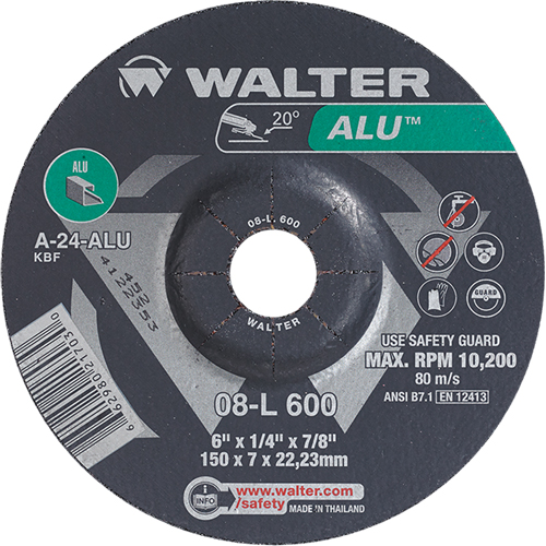 Aluminium Depressed Centre Grinding Wheels, 6" x 1/4", 7/8" Arbor, Type 27 Brunswick Fyr & Safety