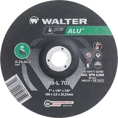 Depressed Centre Grinding Wheels - Aluminium Type 27, 7" x 1/8", 7/8" Arbor, Type 27 Brunswick Fyr & Safety
