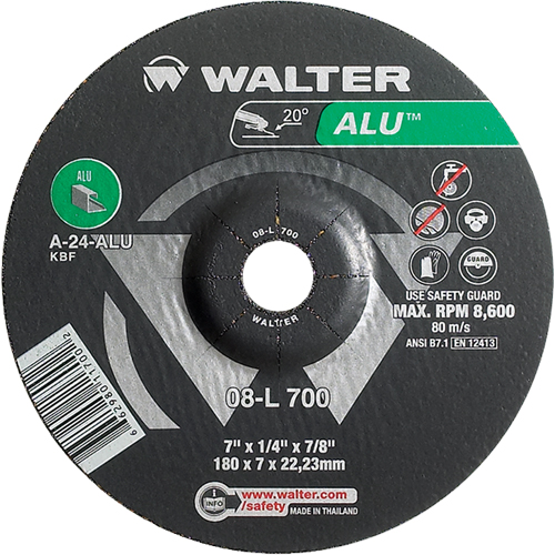 Aluminium Depressed Centre Grinding Wheels, 7" x 1/4", 7/8" Arbor, Type 27 Brunswick Fyr & Safety