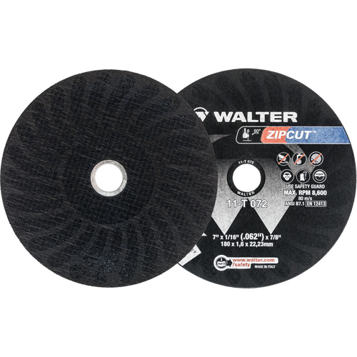 Zipcut Reinforced Cut-Off Wheel, 7" x 1/16", 7/8" Arbor, Type 1, Aluminum Oxide, 8600 RPM Brunswick Fyr & Safety