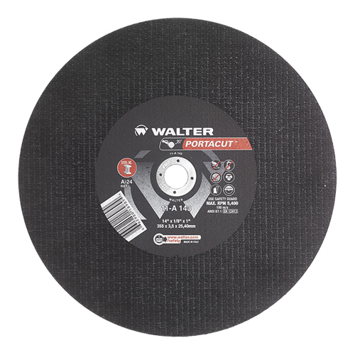 Meule &agrave; tronçonner rapide en acier inoxydable Portacut, 14" x 1/8", Arbre de 1", Type 1, Oxyde d'aluminium, 5400 Tr/min Brunswick Fyr & Safety