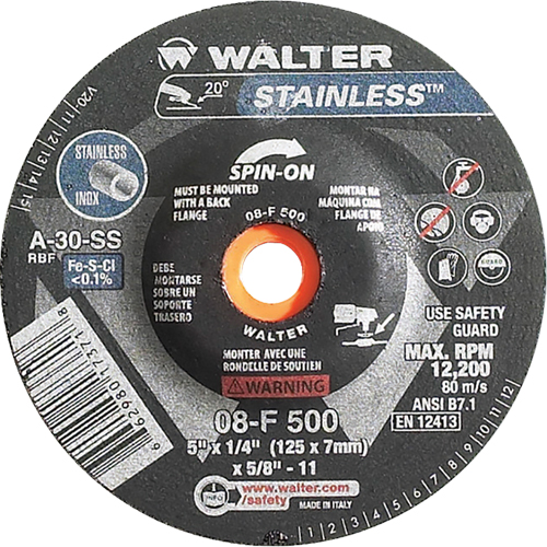 Depressed Centre Grinding Wheels - Stainless Type 27, 5" x 1/4", 5/8"-11 Arbor, Type 27S Brunswick Fyr & Safety