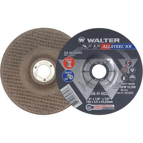 Depressed Centre Grinding Wheels - Allsteel XX, 6" x 1/8", 7/8" Arbor, Type 27, Zirconia Alumina, 10200 RPM Brunswick Fyr & Safety