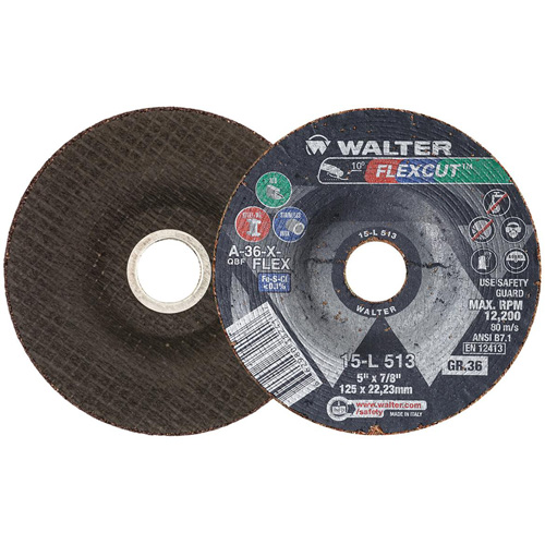 FLEXCUT Grinding Wheel, 5", 36 Grit, Aluminum Oxide, 7/8", 12200 RPM, Type 29 Brunswick Fyr & Safety