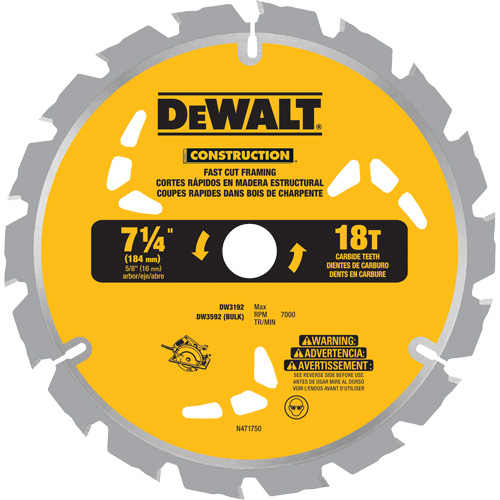 Fast Cut Framing Carbide-Tipped Saw Blade, 7-1/4", 18 Teeth, Wood Use Brunswick Fyr & Safety