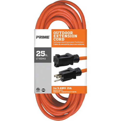 Vinyl Extension Cord, Outdoor, SJTW, 14/3 AWG, 15 A, 25' Brunswick Fyr & Safety