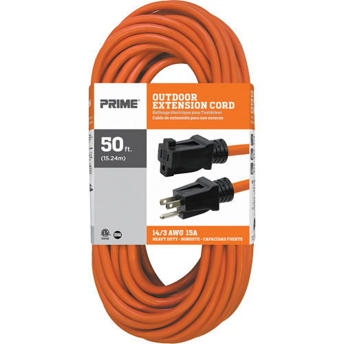 Vinyl Extension Cord, Outdoor, SJTW, 14/3 AWG, 15 A, 50' Brunswick Fyr & Safety