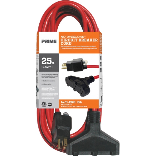 Vinyl Extension Cord, Outdoor, SJTW, 14/3 AWG, 15 A, 3 Outlet(s), 25' Brunswick Fyr & Safety