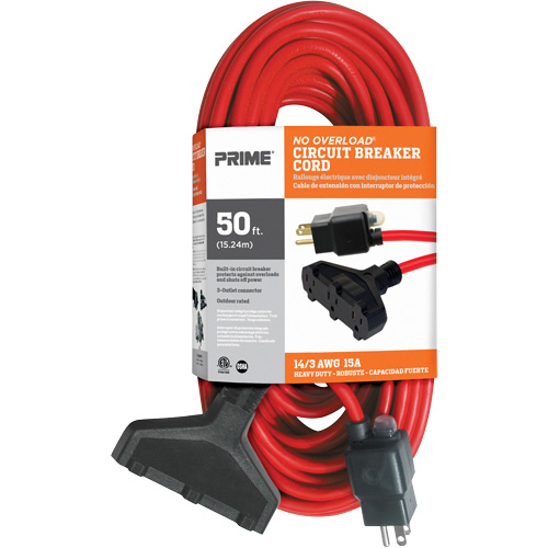 Vinyl Extension Cord, Outdoor, SJTW, 14/3 AWG, 15 A, 3 Outlet(s), 50' Brunswick Fyr & Safety
