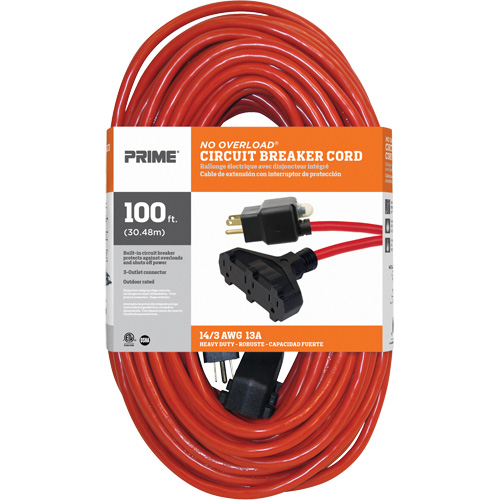 Vinyl Extension Cord, Outdoor, SJTW, 14/3 AWG, 13 A, 3 Outlet(s), 100' Brunswick Fyr & Safety