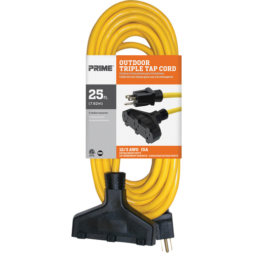 Vinyl Extension Cord, Outdoor, SJTW, 12/3 AWG, 15 A, 3 Outlet(s), 25' Brunswick Fyr & Safety