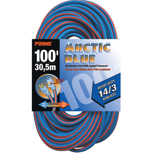 Arctic Blue Extension Cord, All-Weather, SJEOW, 14/3 AWG, 13 A, 100' Brunswick Fyr & Safety