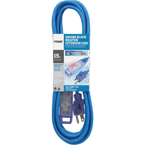 Glacier Flex Engine Block Heater Cord, All-Weather, SJTW, 16/3 AWG, 13 A, 3 Outlet(s), 15' Brunswick Fyr & Safety