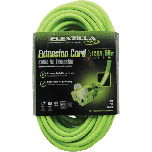 Flexzilla&reg; Pro Industrial Extension Cord, All-Weather, SJTW, 12/3 AWG, 15 A, 50' Brunswick Fyr & Safety