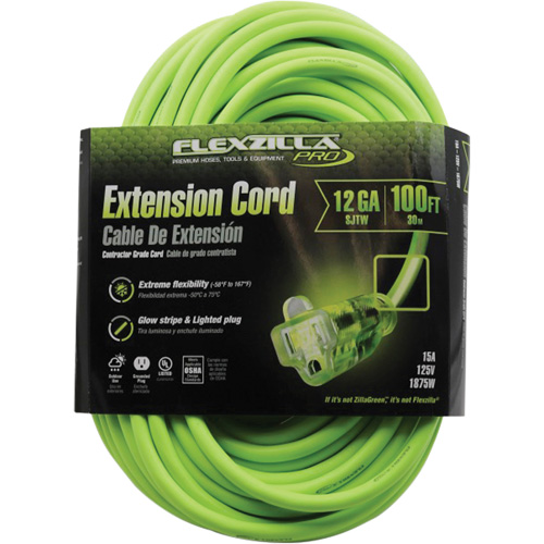 Flexzilla&reg; Pro Industrial Extension Cord, All-Weather, SJTW, 12/3 AWG, 15 A, 100' Brunswick Fyr & Safety