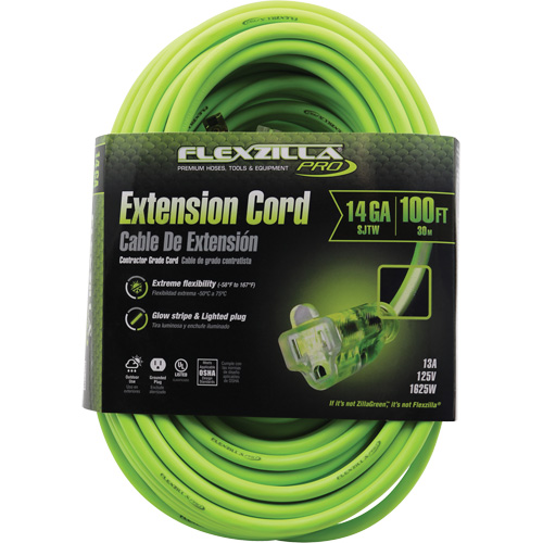 Flexzilla&reg; Pro Industrial Extension Cord, All-Weather, SJTW, 14/3 AWG, 15 A, 100' Brunswick Fyr & Safety