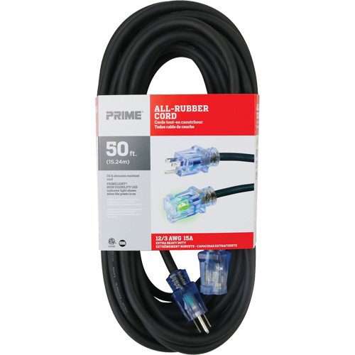 All-Rubber Extension Cord, Outdoor, SJOOW, 12/3 AWG, 15 A, 50' Brunswick Fyr & Safety