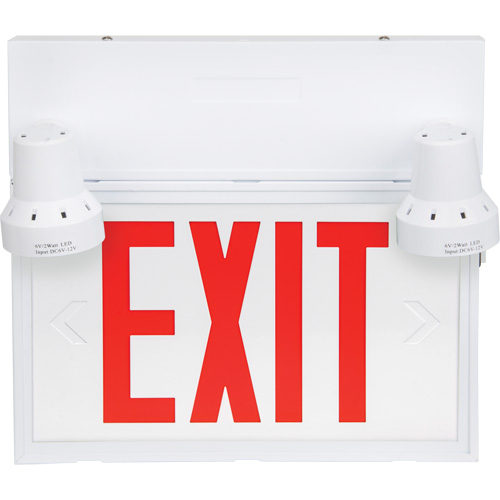 Exit Sign with Security Lights, LED, Battery Operated/Hardwired, 12-1/10" L x 11" W, English Brunswick Fyr & Safety