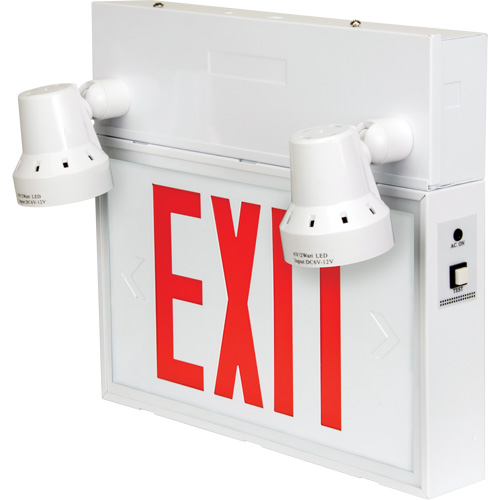 Exit Sign with Security Lights, LED, Battery Operated/Hardwired, 12-1/10" L x 11" W, English Brunswick Fyr & Safety