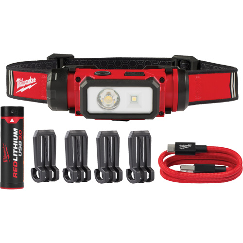 REDLITHIUM USB Hardhat Headlamp, LED, 600 Lumens, 5 Hrs. Run Time, Rechargeable Batteries Brunswick Fyr & Safety