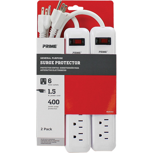 Surge Protector 2-Pack, 6 Outlets, 400 J, 1875 W, 1.5' Cord Brunswick Fyr & Safety