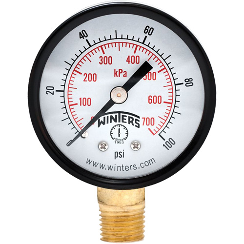 Economy Pressure Gauge, 2" , 0 - 100 psi, Bottom Mount, Analogue Brunswick Fyr & Safety