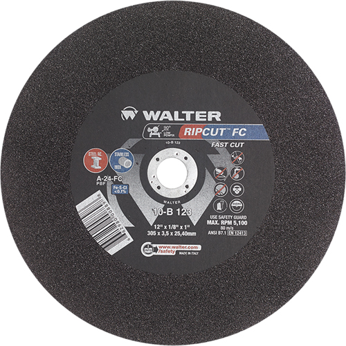Ripcut Stainless Steel & Steel Cut-Off Wheel for Stationary Saws, 18" x 3/16", 1" Arbor, Type 1, Aluminum Oxide, 3400 RPM Brunswick Fyr & Safety