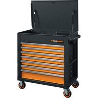 GSX Series Rolling Tool Cart with Tilt Top, 7 Drawers, 35" L x 20" W x 39" H, Black/Orange AUW202 | Brunswick Fyr & Safety