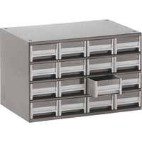 Modular Parts Cabinets, Steel, 16 Drawers, 17" x 10-9/16" x 2-1/8", Grey CA856 | Brunswick Fyr & Safety