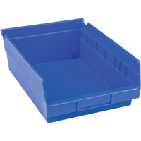 Plastic Shelf Bins, 8-3/8" W x 4" H x 11-5/8" D, Blue, 15 lbs. Capacity CB399 | Brunswick Fyr & Safety