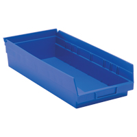 Shelf Bins, 8-3/8" W x 4" H x 17-7/8" D, Blue, 40 lbs. Capacity Brunswick Fyr & Safety