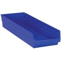 Shelf Bins, 8-3/8" W x 4" H x 23-5/8" D, Blue, 50 lbs. Capacity Brunswick Fyr & Safety