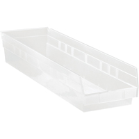 Shelf Bins, 6-5/8" W x 4" H x 23-5/8" D, Clear, 50 lbs. Capacity Brunswick Fyr & Safety