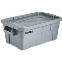 Brute Storage Tote with Lid, 27.88” D x 16.5” W x 10.7" H, 112 llbs. Capacity, Grey Brunswick Fyr & Safety