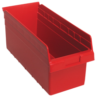 Store-Max Shelf Bins, 8-3/8" W x 8" H x 17-7/8" D, Red, 56 lbs. Capacity Brunswick Fyr & Safety