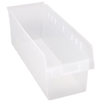 Store-Max Shelf Bins, 8-3/8" W x 8" H x 23-5/8" D, Clear, 68 lbs. Capacity Brunswick Fyr & Safety