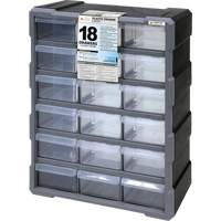 Drawer Cabinet, Plastic, 18 Drawers, 15" x 6-1/4" x 18-3/4", Black Brunswick Fyr & Safety