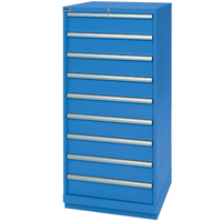 Drawer Cabinets, 9 Drawers, 28-1/4" W x 28-1/2" D x 59-1/2" H, Bright blue Brunswick Fyr & Safety