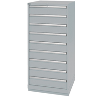 Drawer Cabinets, 9 Drawers, 28-1/4" W x 28-1/2" D x 59-1/2" H, Grey Brunswick Fyr & Safety