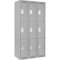 Clean Line Lockers, 3 -tier, Bank of 3, 36" x 18" x 72", Steel, Grey, Rivet (Assembled) Brunswick Fyr & Safety