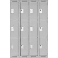 Clean Line Lockers, 3 -tier, Bank of 4, 48" x 18" x 72", Steel, Grey, Rivet (Assembled) Brunswick Fyr & Safety