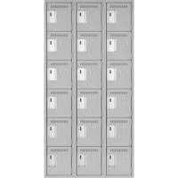 Clean Line Lockerettes, 6 -tier, Bank of 3, 36" x 18" x 72", Steel, Grey, Rivet (Assembled) Brunswick Fyr & Safety