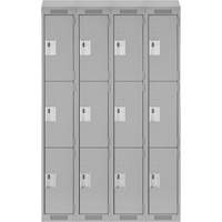 Clean Line Lockers, 3 -tier, Bank of 4, 48" x 18" x 78", Steel, Grey, Rivet (Assembled) Brunswick Fyr & Safety