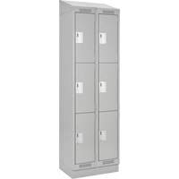 Clean Line Lockers, 3 -tier, Bank of 2, 24" x 18" x 82", Steel, Grey, Rivet (Assembled) Brunswick Fyr & Safety